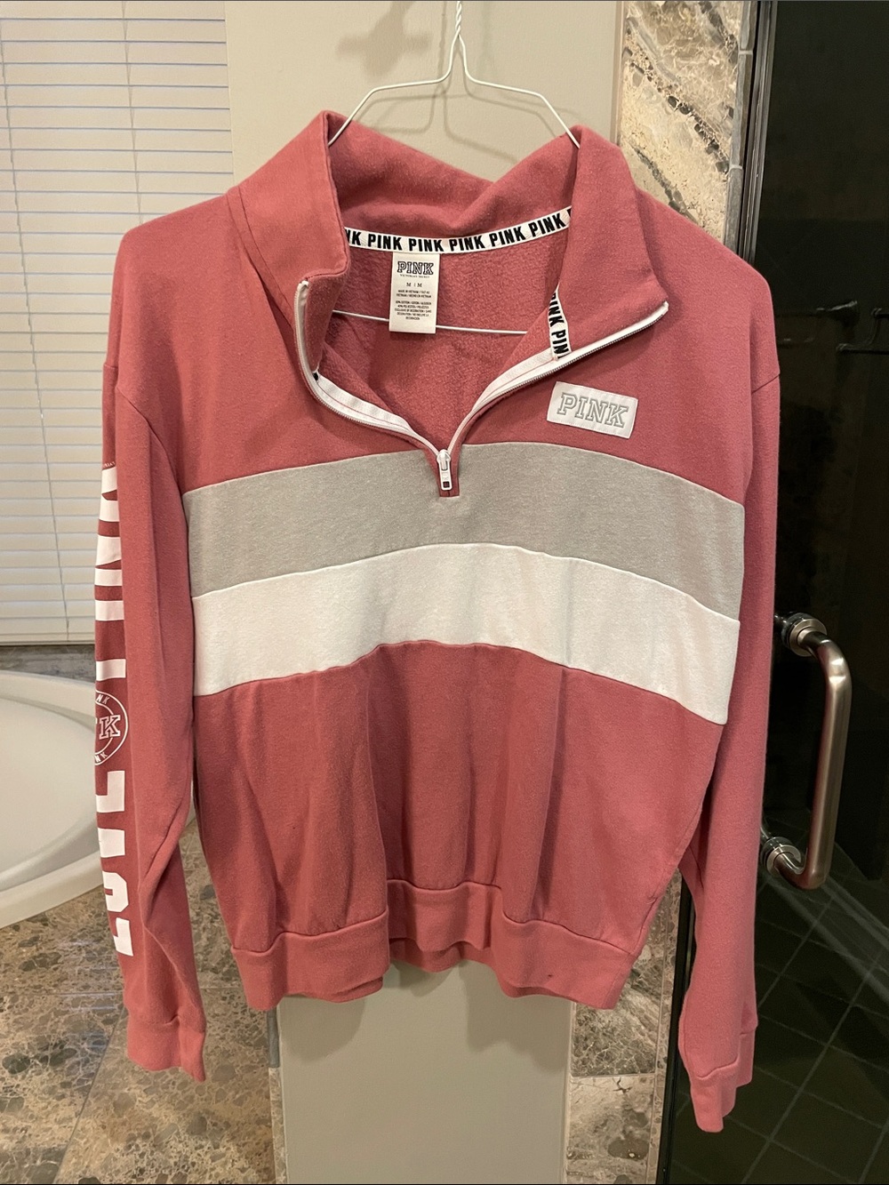 Victoria's Secret PINK Rose and White Colorblock Half-Zip Pullover